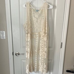 She + Sky cream Lace boho hippie Duster Vest festival western summer